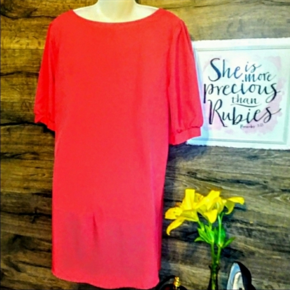 Coco and Main Shift Dress Size L Coral Chiffon New - Picture 3 of 10